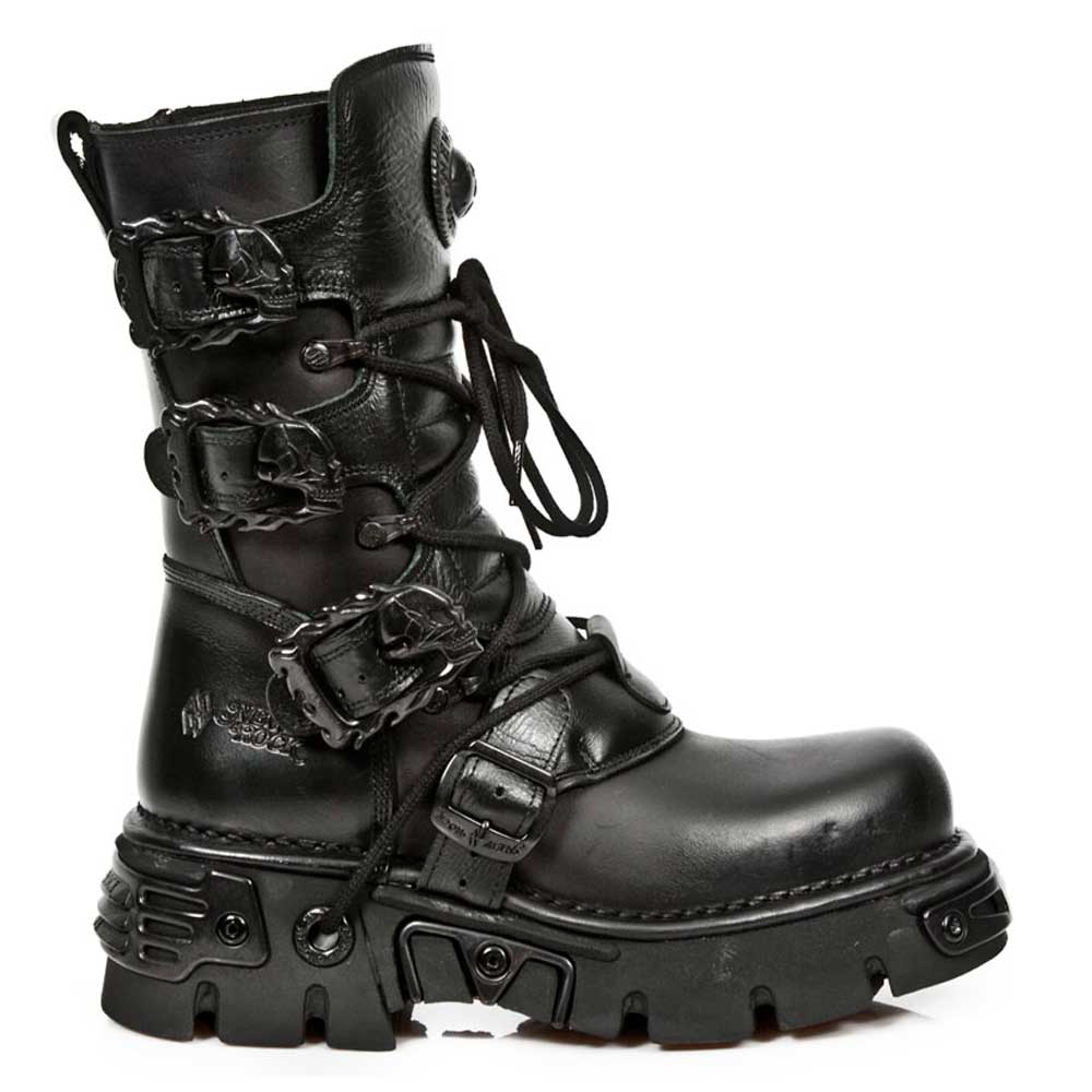 M.391-S18 Gothic metal rock unisex boot with buckles and shoelaces black
